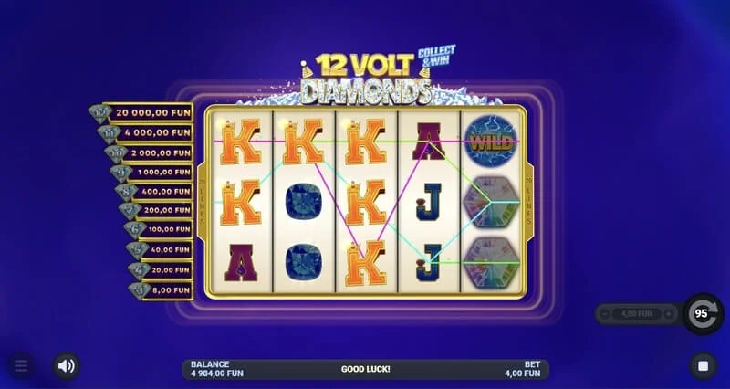 12 Volt Diamonds – fő játékképernyő 5x4-es rácson
